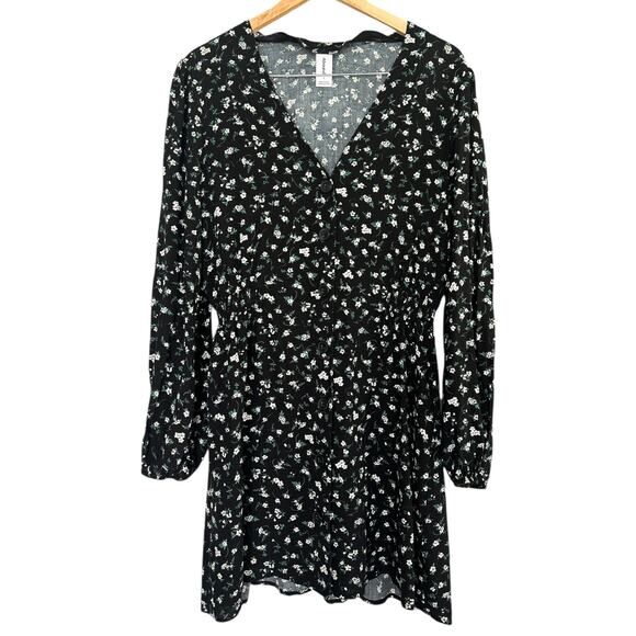 Abound Black Floral Long Sleeve Mini Dress Size Large - Picture 4 of 7